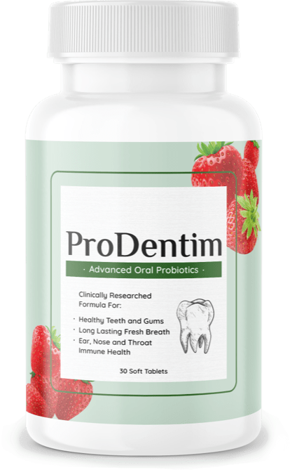 Seller-provided image of one ProDentim bottle; health statements visible on the package are seller claims, not independently verified here