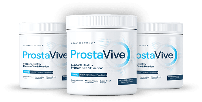 ProstaVive prostate supplement powder bottles shown in a product image for this review