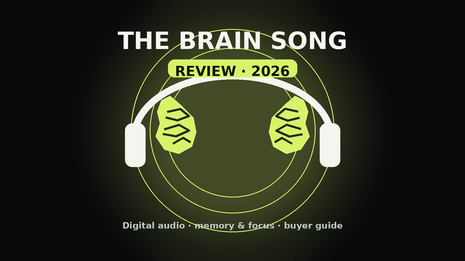 Original Found & Form illustration for The Brain Song Review showing headphones, an abstract brain and the word REVIEW