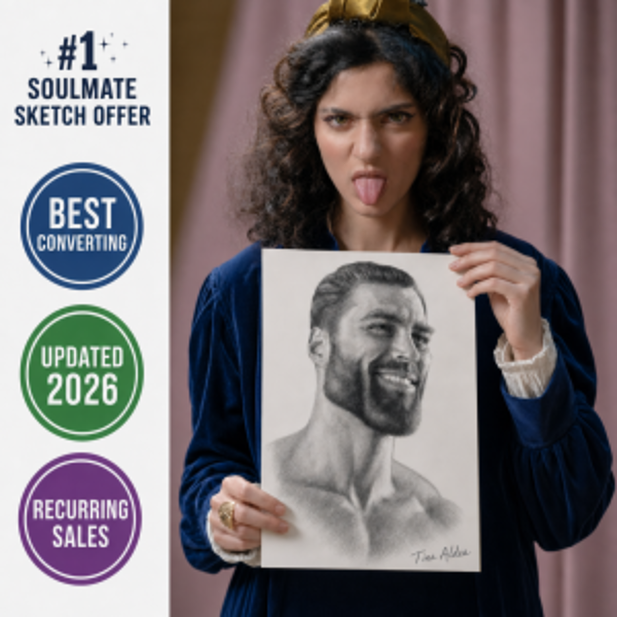 Tina Aldea Soulmate Sketch promotional artwork showing a personalized soulmate portrait